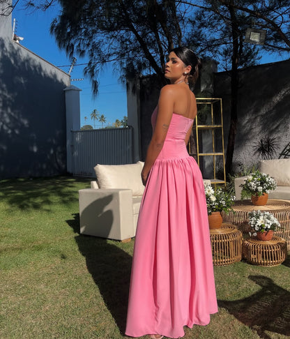 Strapless A Line Wedding Guest Dress Simple Prom Dress J7805