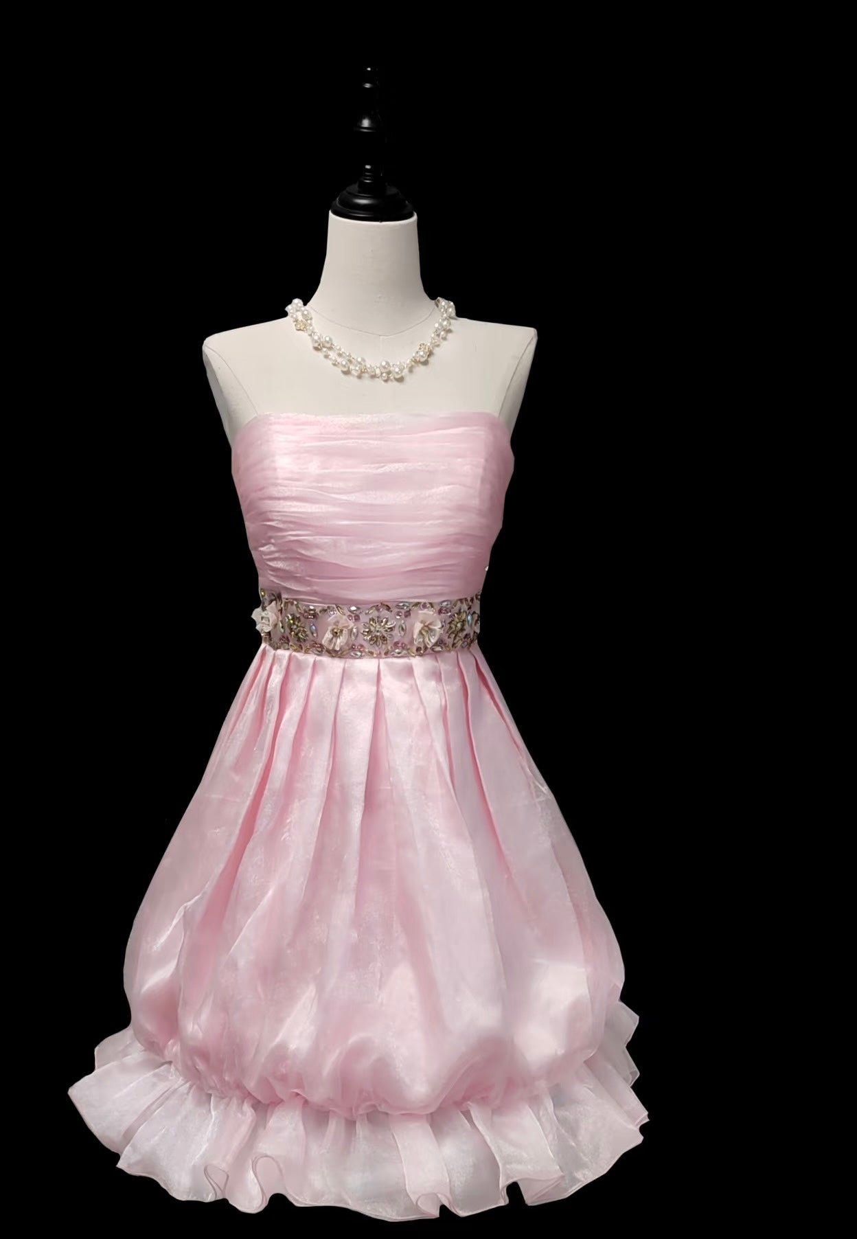 Trägerloses A-Linien-Kurzkleid in Rosa, Heimkehrkleid J7318