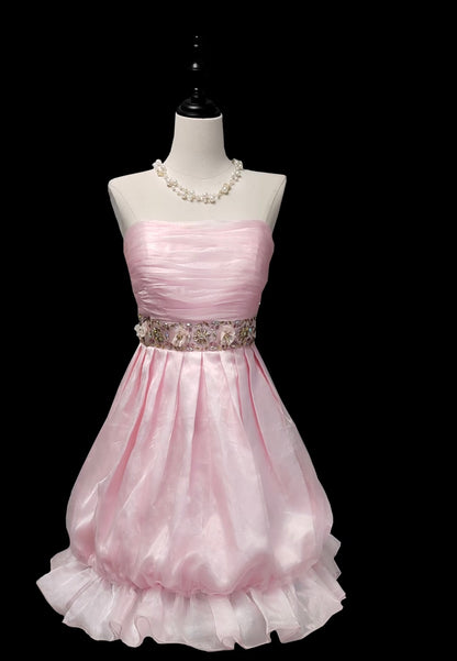 Trägerloses A-Linien-Kurzkleid in Rosa, Heimkehrkleid J7318
