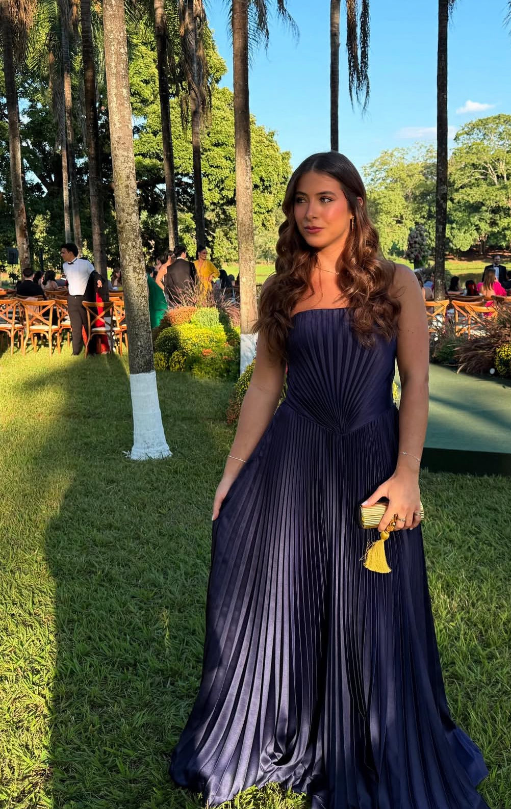 Strapless Navy Blue Pleated Formal Party Dress Wedding Guest Dress J7034