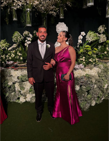 Robe de soirée sirène asymétrique en satin J7184