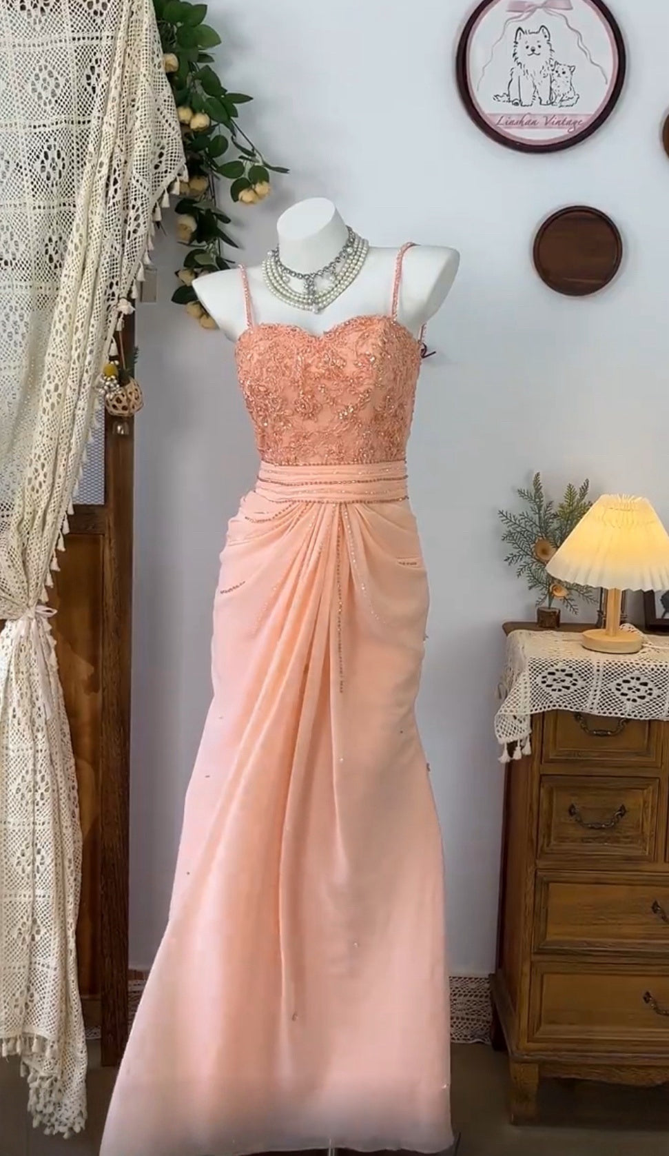 Spaghetti Straps Beaded Long Prom Dress Formal Party Dress J8415