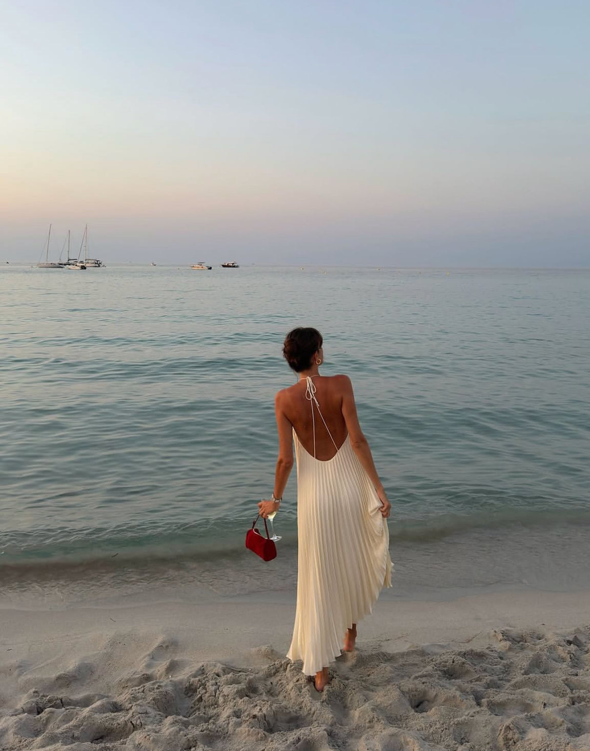 Robe d'été longue plissée dos nu, robe de bal, robe d'invitée de mariage J8003