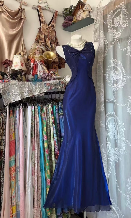 Royal Blue Long Prom Dress Beaded Evening Party Dress J8876