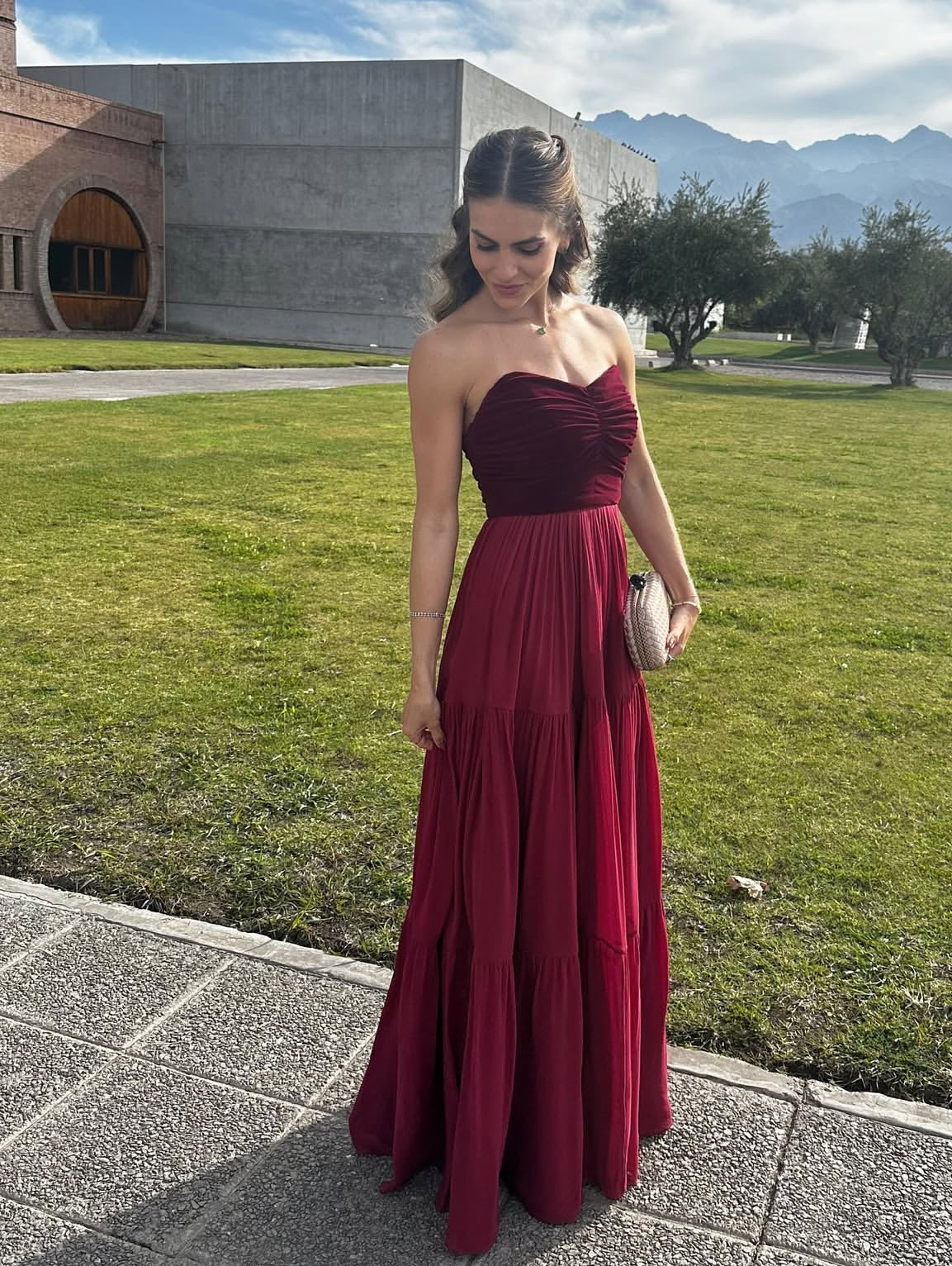 Sweetheart A Line Burgundy Wedding Guest Dress Formal Evening Party Prom Dress J7178