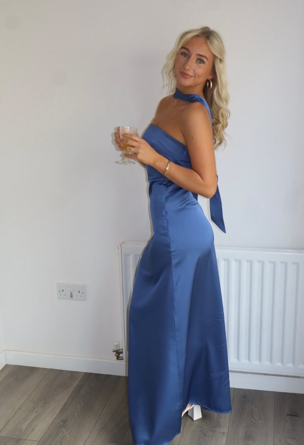 Strapless Blue Long Prom Dress Satin Wedding Guest Dress J7967