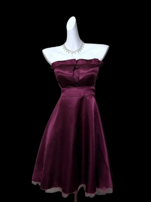 Fuchsia A Line Satin Homecoming Dress Short Party Dress  J10882