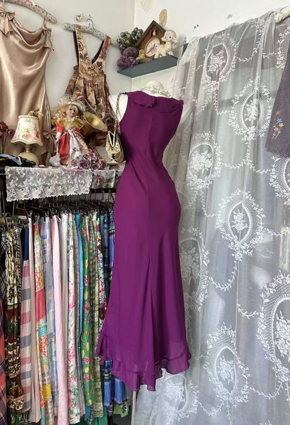 Fuchsia Mermaid Chiffon Evening Dress Ruffled Party Dress  J10919