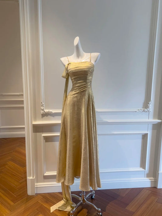Trägerloses silbernes Vintage-Abendkleid, A-Linie, Geburtstagskleid J9370