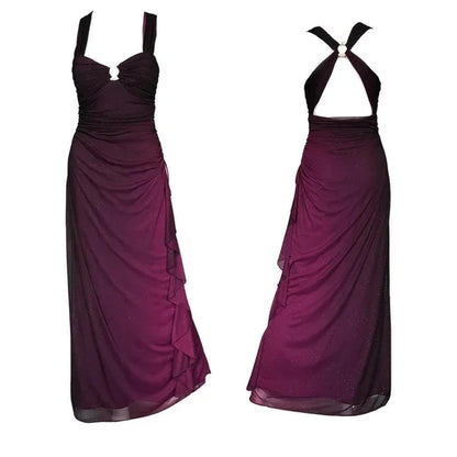 Grape Purple Chiffon Prom Dress Backless Evening Dress  J10202
