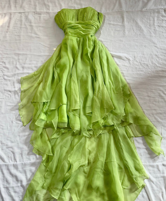 Trägerloses silbernes Vintage-Abendkleid, A-Linie, Geburtstagskleid J9370