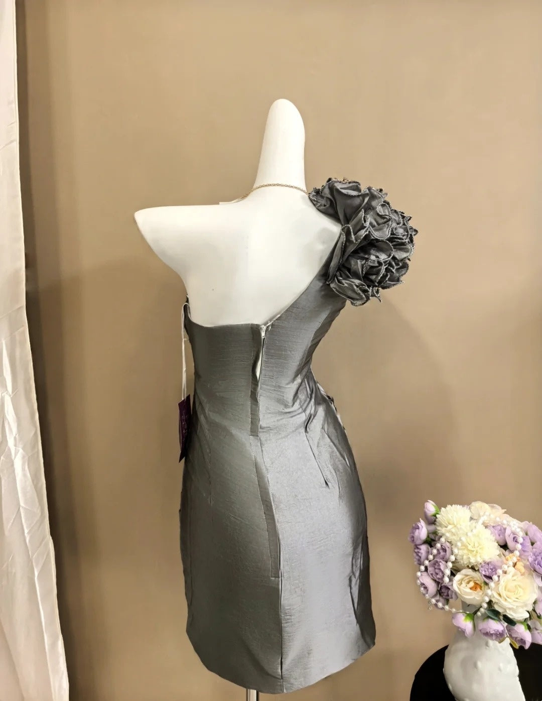 Gray Sheath Homecoming Dress Pleaded Short Birthday Dress J10183