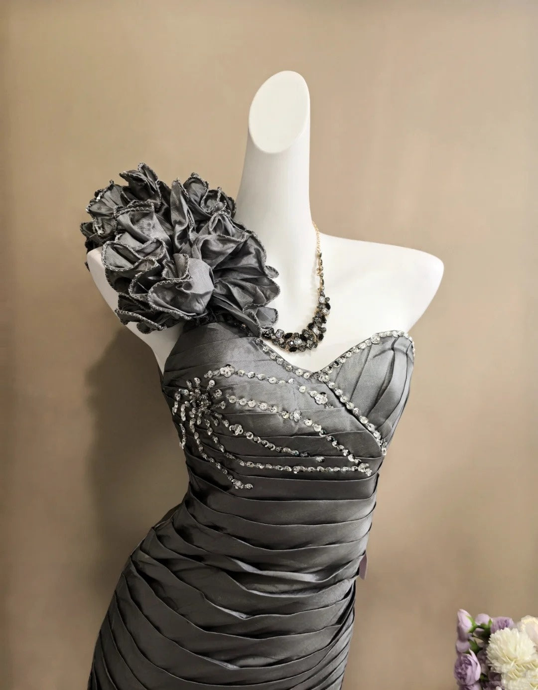 Gray Sheath Homecoming Dress Pleaded Short Birthday Dress J10183