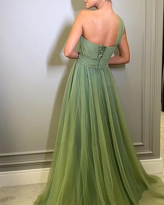 Green Long A Line Prom Dress Tulle Bridesmaid Dress 2367
