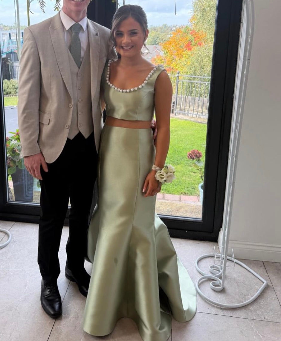 Green Satin Mermaid Prom Dress Formal Wedding Guest Dress  J11982