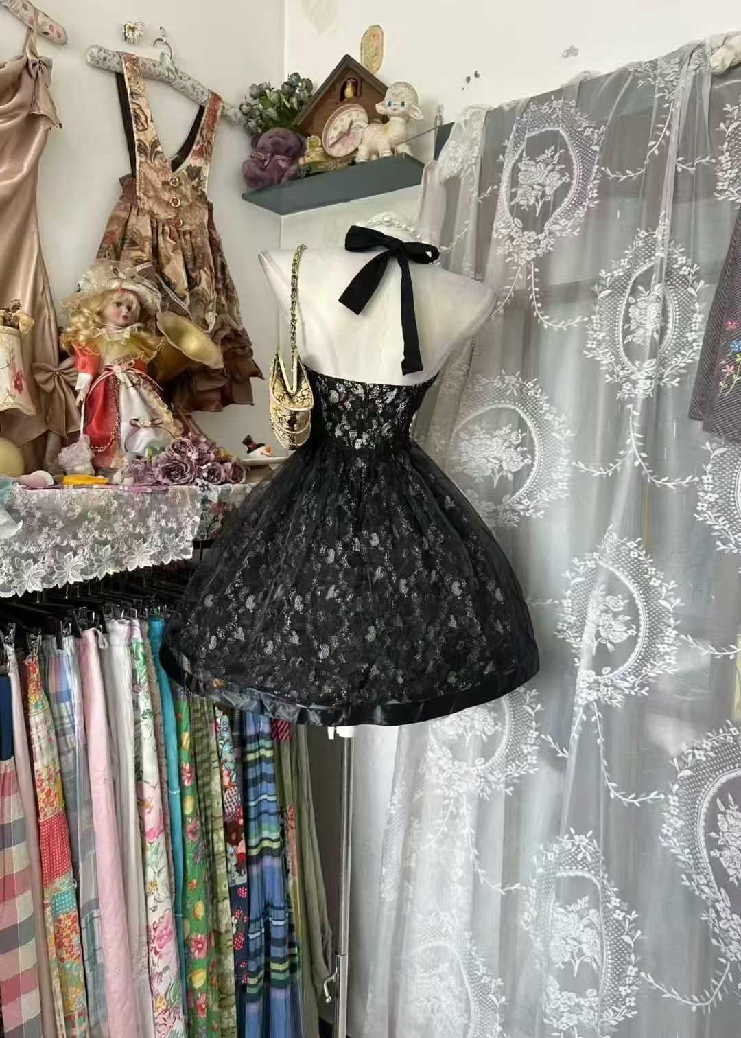 Halter A Line Black Homecoming Dress Lace Birthday Dress  J11015