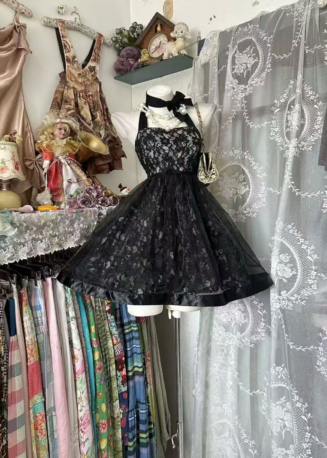 Halter A Line Black Homecoming Dress Lace Birthday Dress  J11015