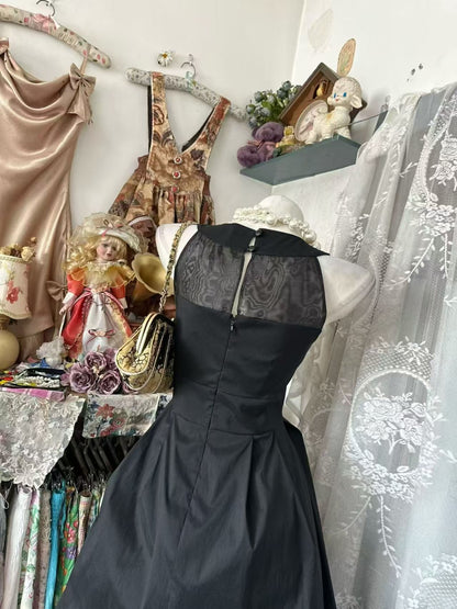 Halter A Line Black Homecoming Dress Short Party Dress  J11002