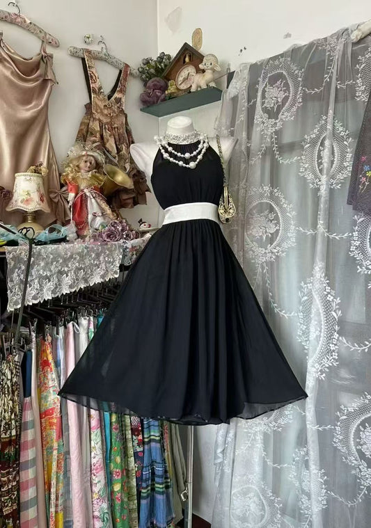 Halter A Line Black Homecoming Dress Short Party Dress  J11013
