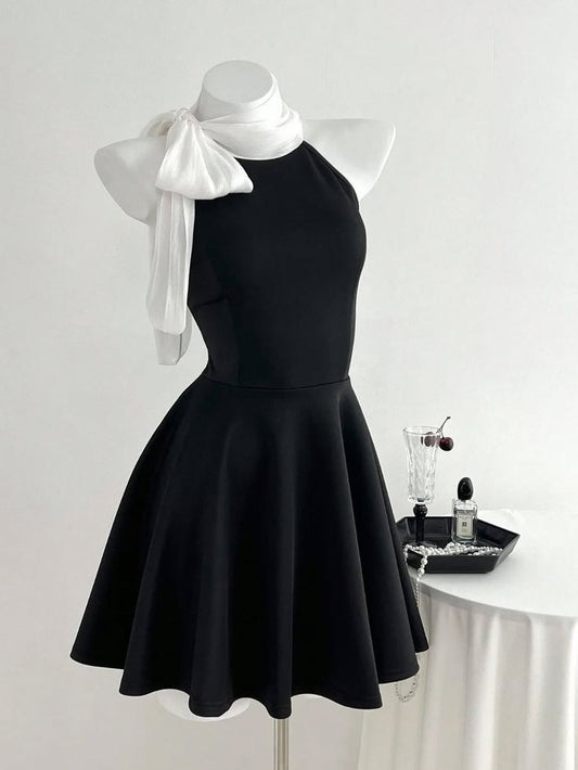 Halter A Line Black Short Birthday Dress Elegant Homecoming Dress   J11380