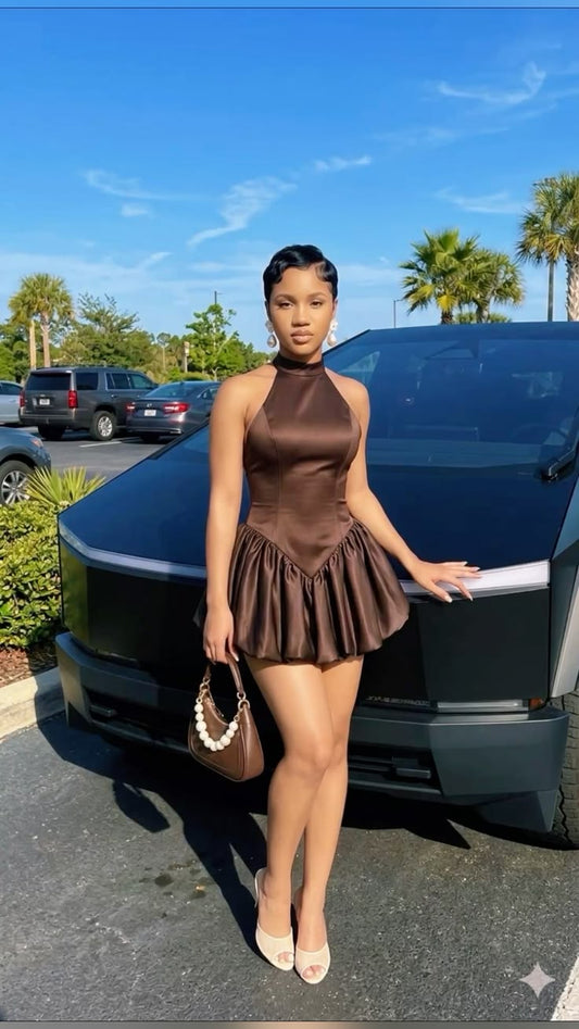 Halter A Line Brown Homecoming Dress Short Birthday Dress  J11131