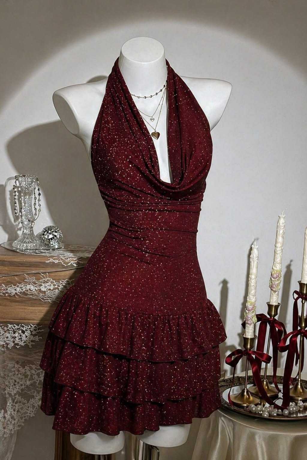 Trägerloses silbernes Vintage-Abendkleid, A-Linie, Geburtstagskleid J9370