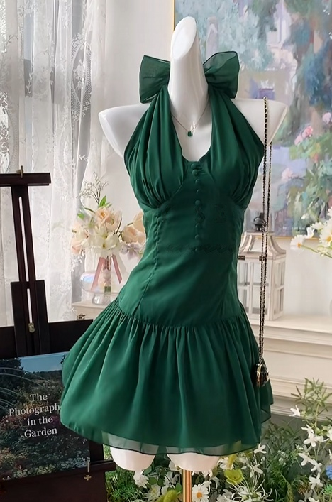 Halter A Line Green Chiffon Homecoming Dress Short Party Dress  J10980