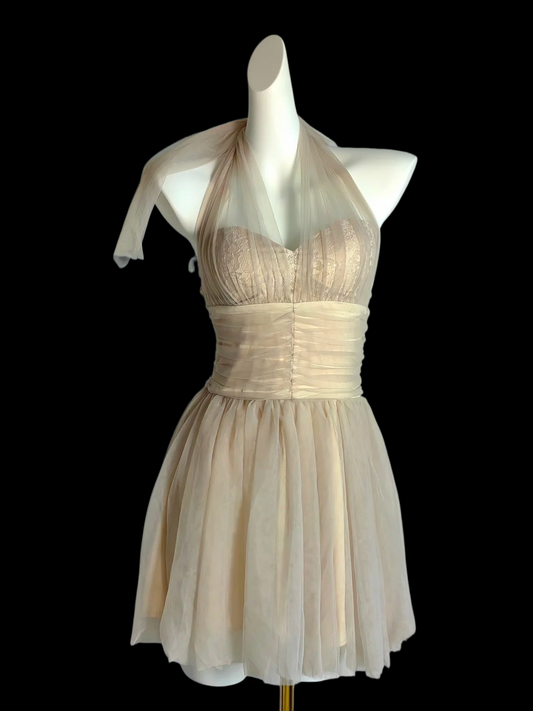 Halter A Line Khaki Homecoming Dress Short Party Dress  J10895