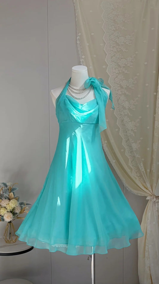 Halter A Line Lake Blue Chiffon Homecoming Dress  J10897
