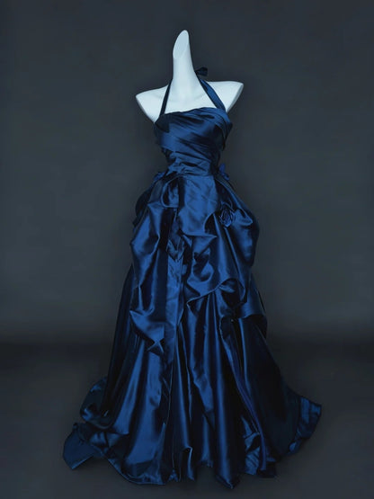 Trägerloses silbernes Vintage-Abendkleid, A-Linie, Geburtstagskleid J9370