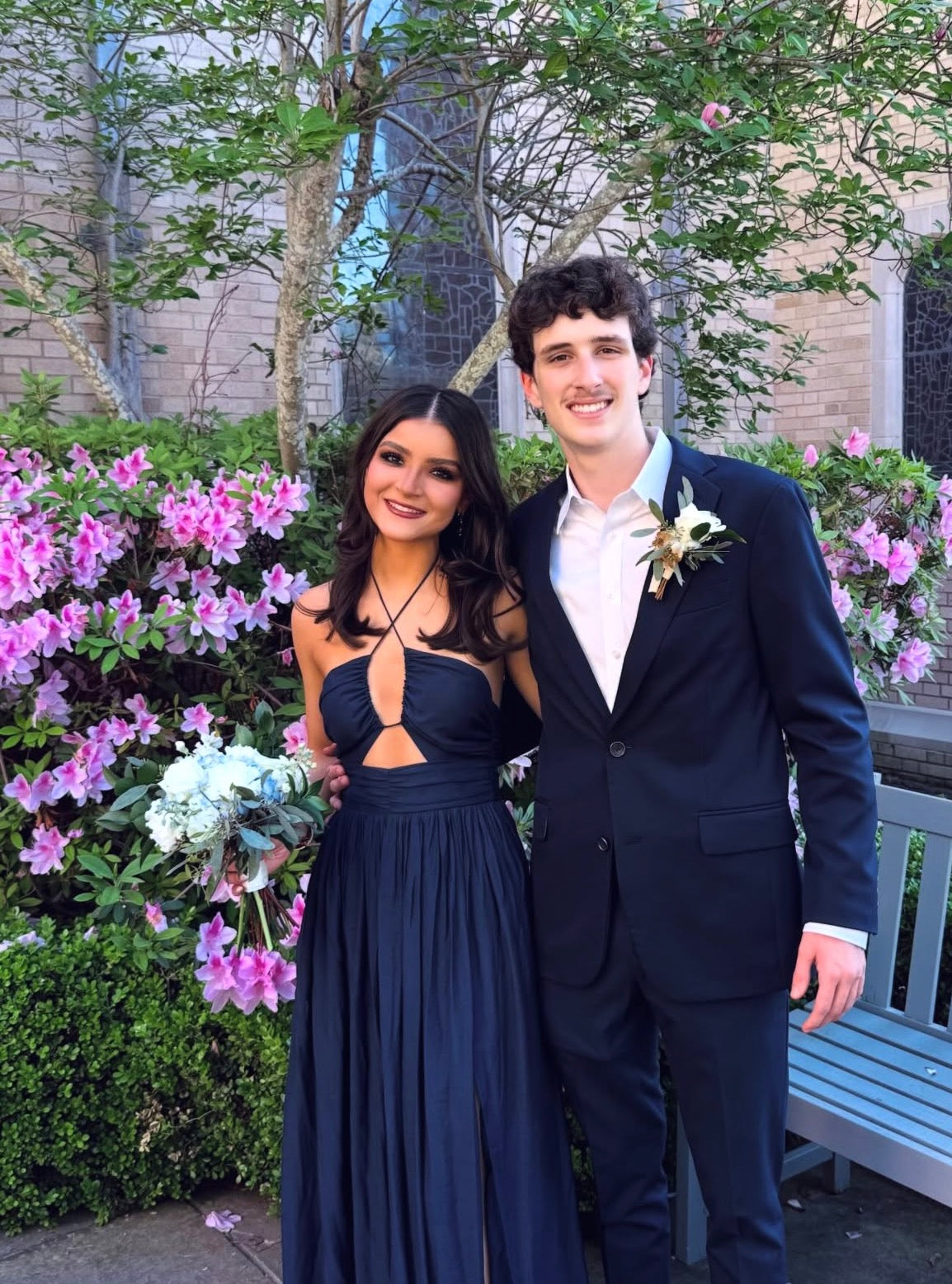 Halter A Line Navy Blue Prom Dress With Slit Formal Wedding Guest Gown  J10099