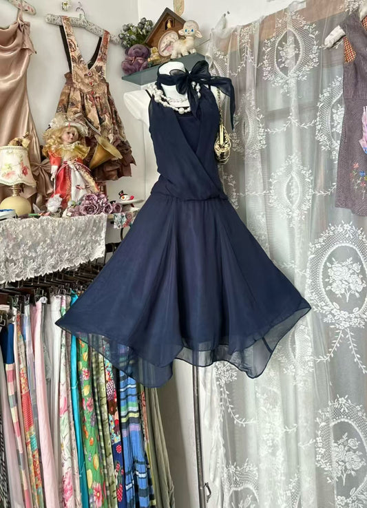 Halter A Line Navy Homecoming Dress Short Birthday Dress  J10084