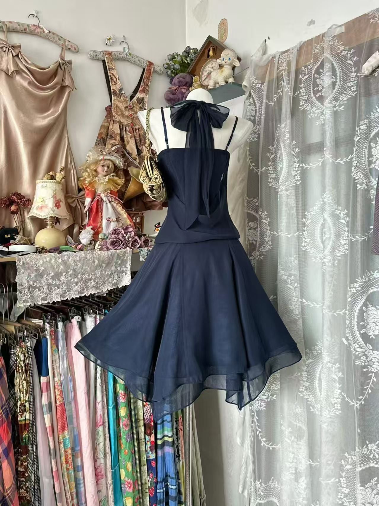 Halter A Line Navy Homecoming Dress Short Birthday Dress  J10084