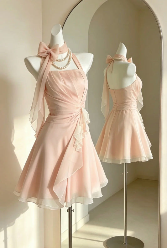 Halter A Line Pink Homecoming Dress Short Birthday Dress  J10295