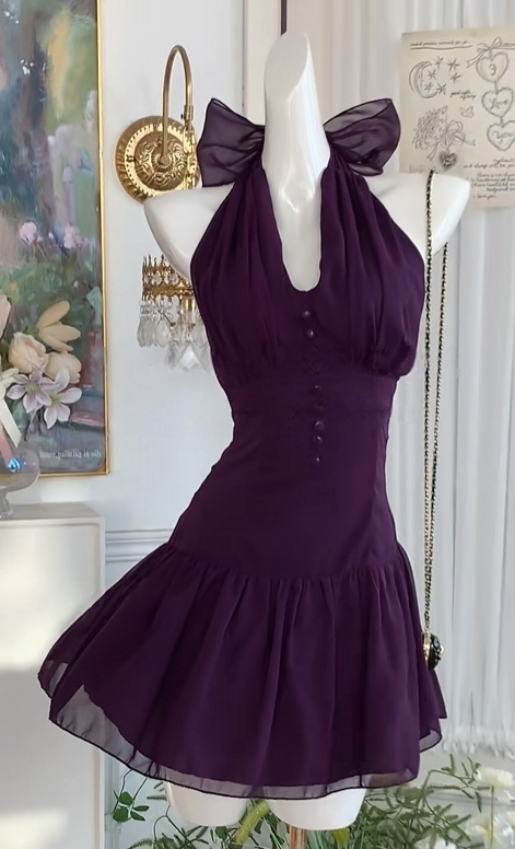 Halter A Line Purple Chiffon Homecoming Dress Short Party Dress J10938