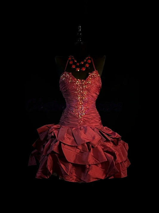 Halter A Line Red Homecoming Dress Satin Birthday Dress  J10417