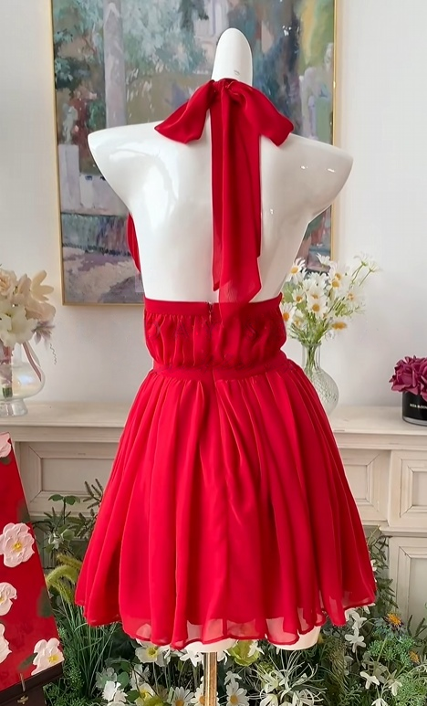 red halter homecoming dress Long Sleeve A-Line with Appliques You decide KissProm A-Line Deep Halter Satin