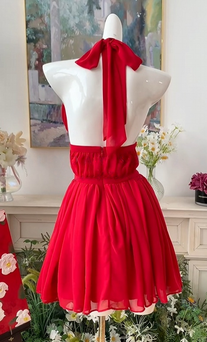 Halter A Line Red Homecoming Dress Short Party Dress  J10982