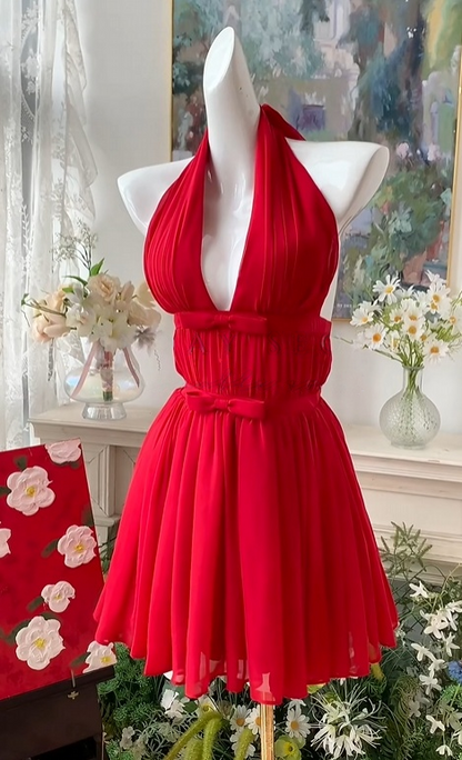 Halter A Line Red Homecoming Dress Short Party Dress  J10982