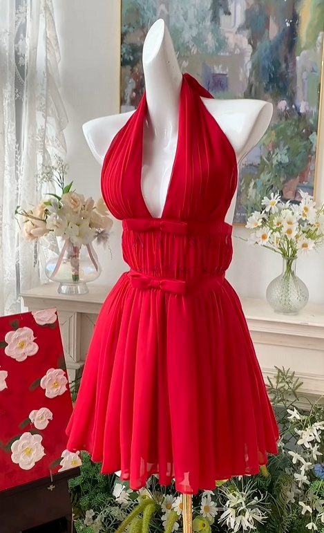 Halter A Line Red Homecoming Dress Short Party Dress  J10982