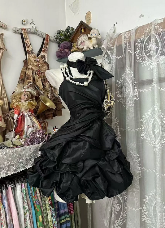 Halter A Line Satin Black Birthday Dress Short Homecoming Dress  J10054