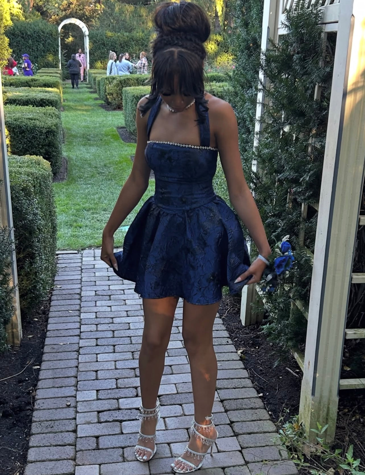 Robe de bal bustier violette en satin avec appliques, robe de soirée formelle J9413