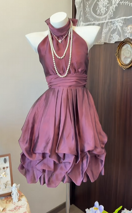 Halter A Line Taffeta Homecoming Dress Short Party Dress  J11037