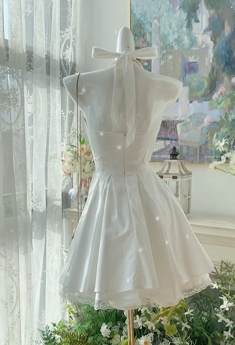 Halter A Line White Homecoming Dress Short Birthday Dress  J10981