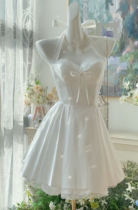 Halter A Line White Homecoming Dress Short Birthday Dress  J10981