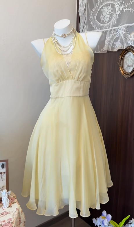 Halter A Line Yellow Chiffon Homecoming Dress  J11036