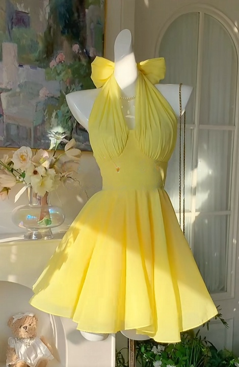 Halter A Line Yellow Homecoming Dress Short Party Dress  J10960