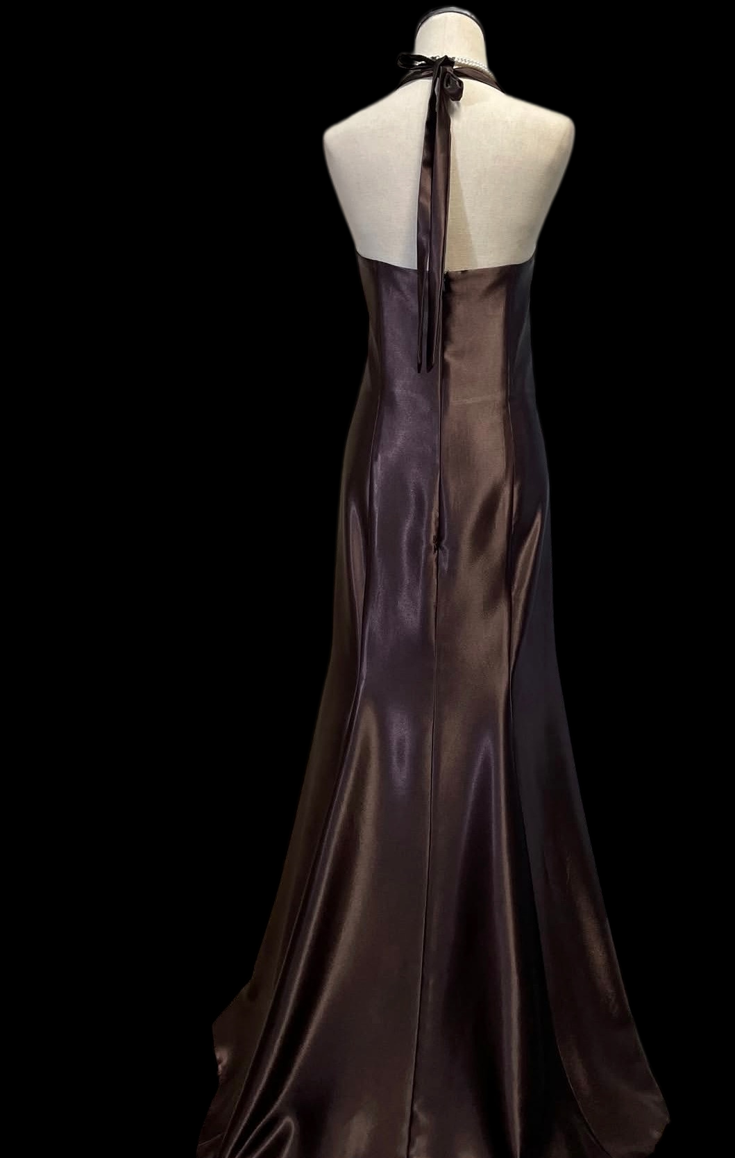 Halter Brown Satin Mermaid Prom Dress Retro Evening Gown  J12068