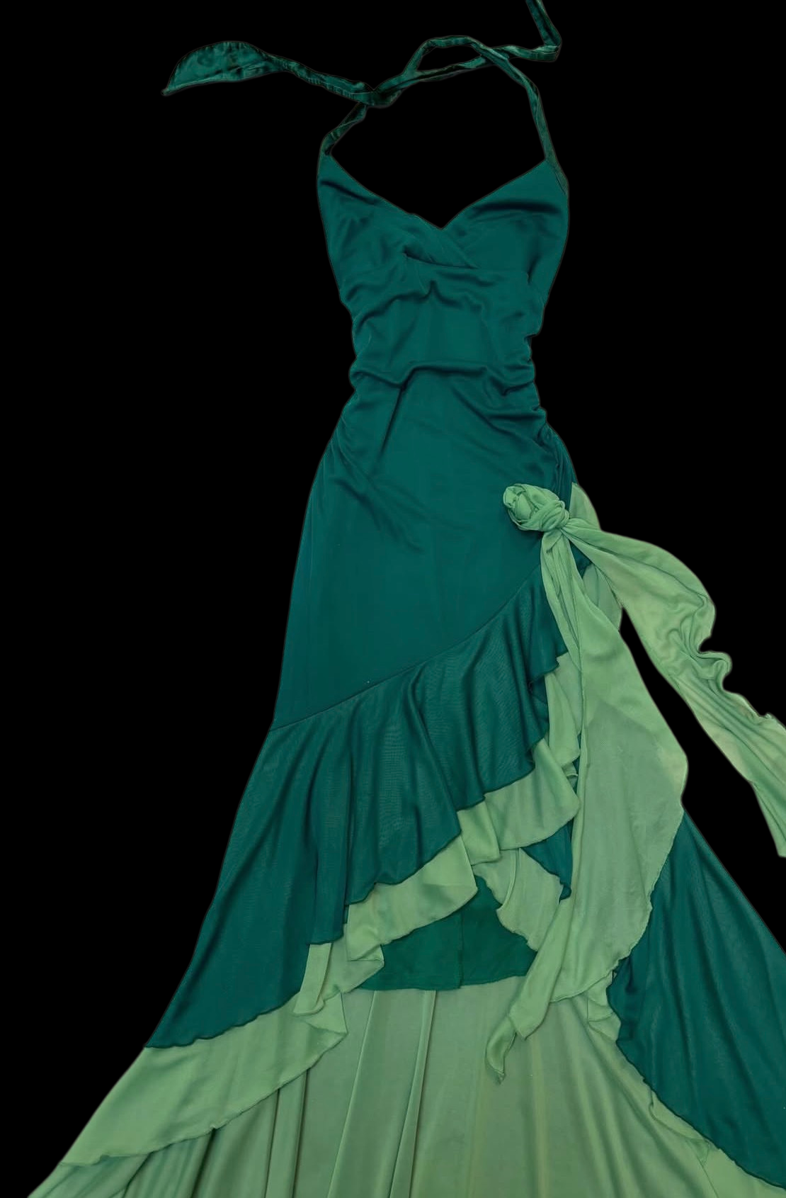 Halter Green Chiffon Ruffled Prom Dress Vintage Formal Dress J9798