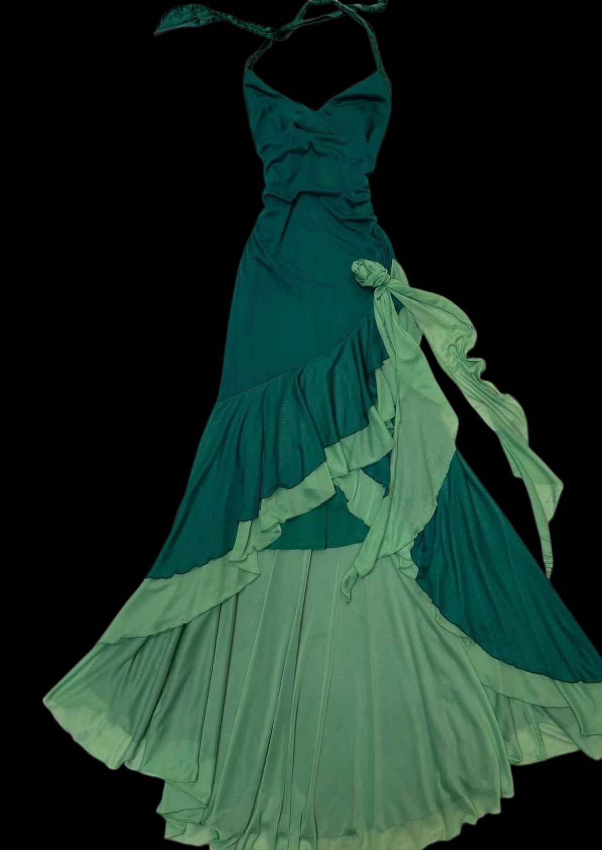 Halter Green Chiffon Ruffled Prom Dress Vintage Formal Dress J9798